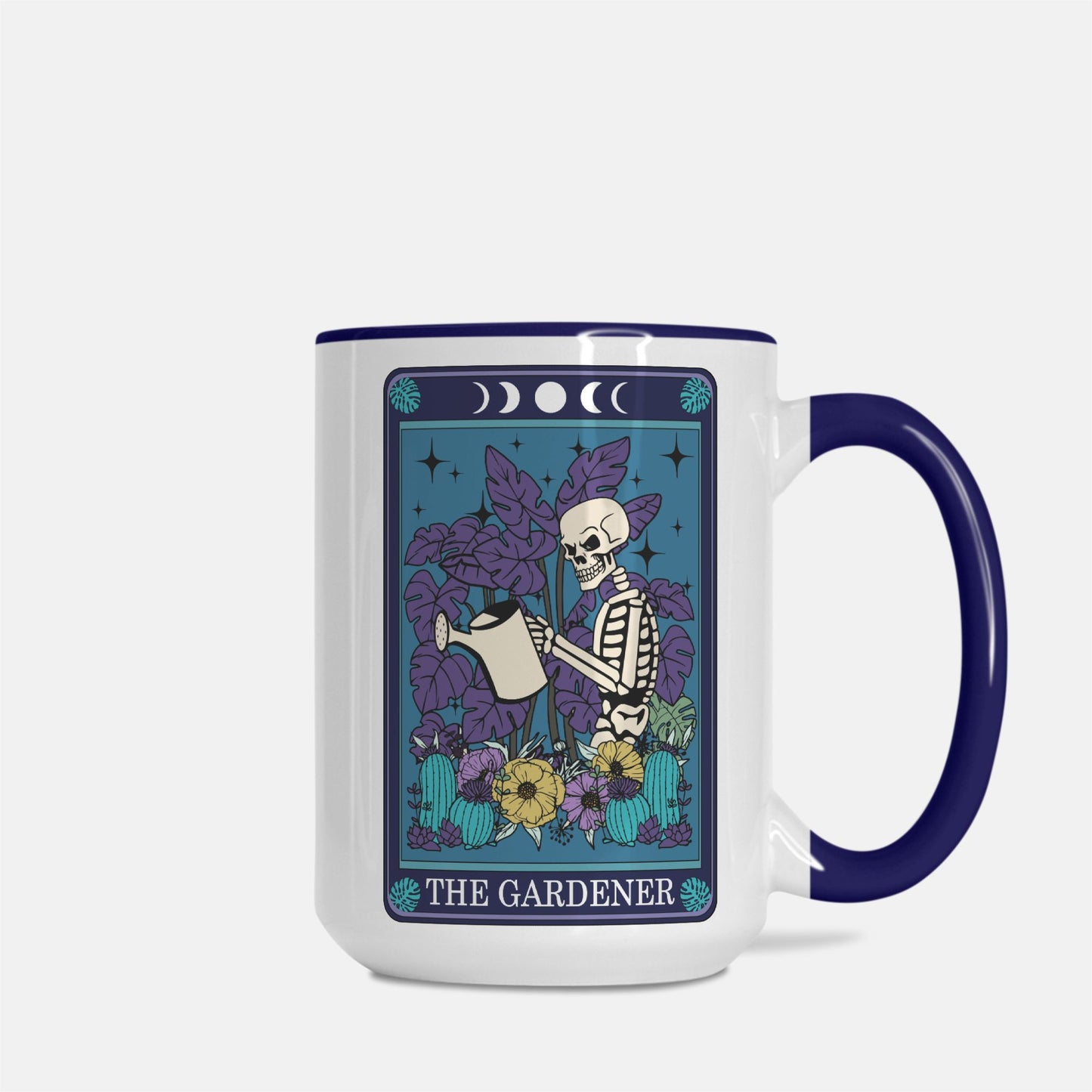 The Gardner Deluxe 15 oz. Tarot Card Mug (Dark Blue + White)