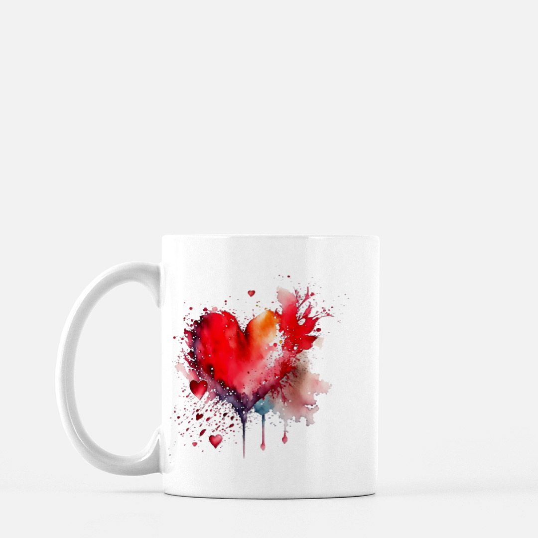 Watercolor Heart 11oz. Mug( Red )