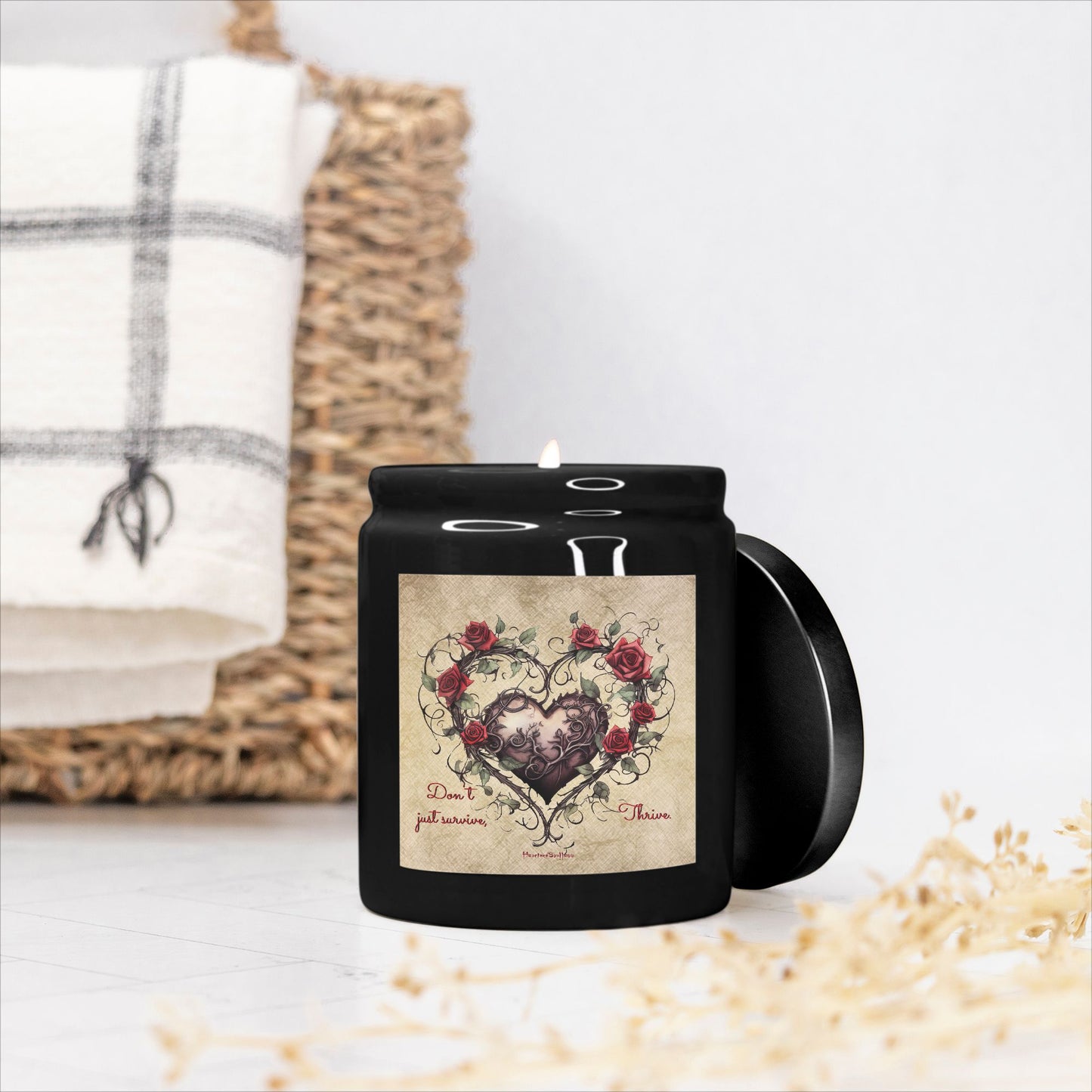 Don't Just Survive ,Thrive- 8oz Farmhouse Ceramic Candle (Black)