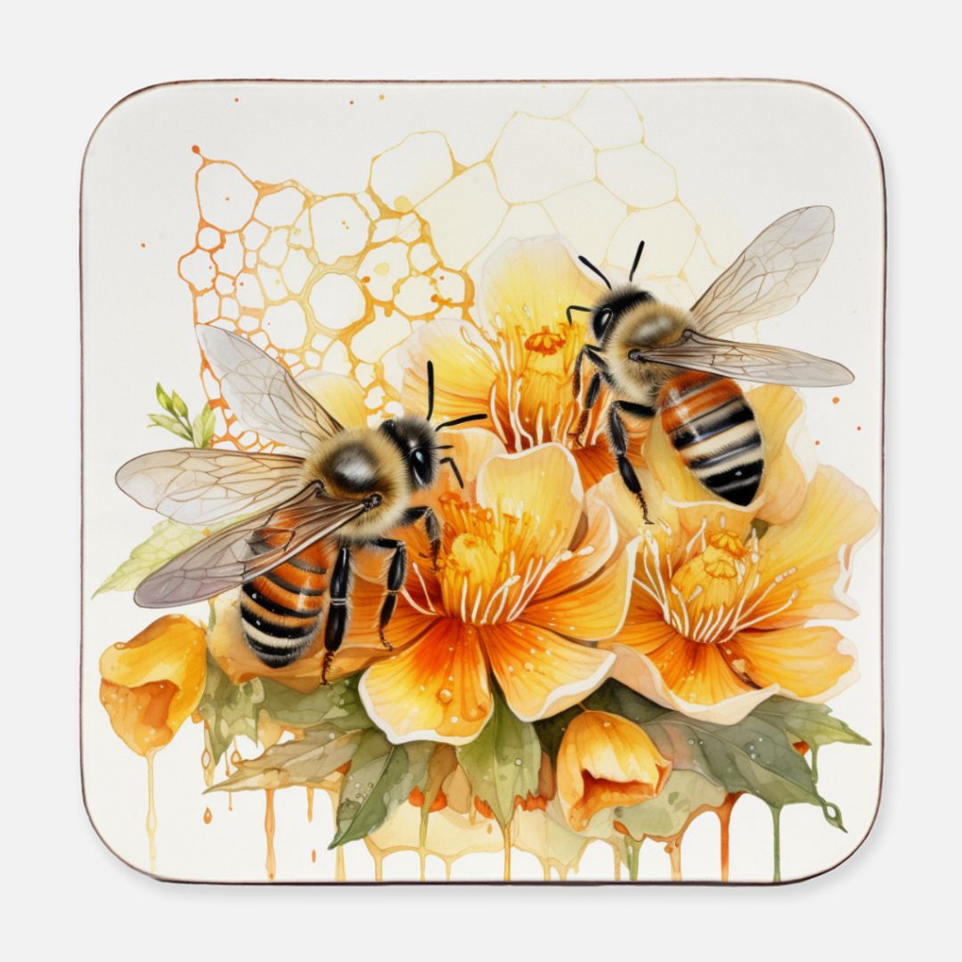 Busy Bee's Coaster Set of 4- Hardboard Back (Square)