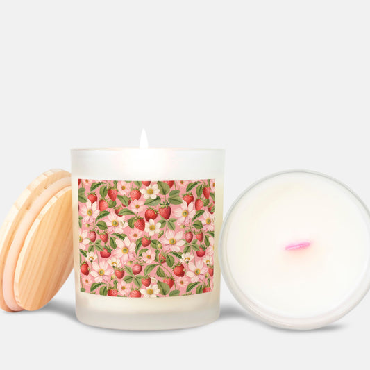 Strawberry Shortcake Scented Candle Frosted Glass (Pink Wick) 50+ Burn Hours