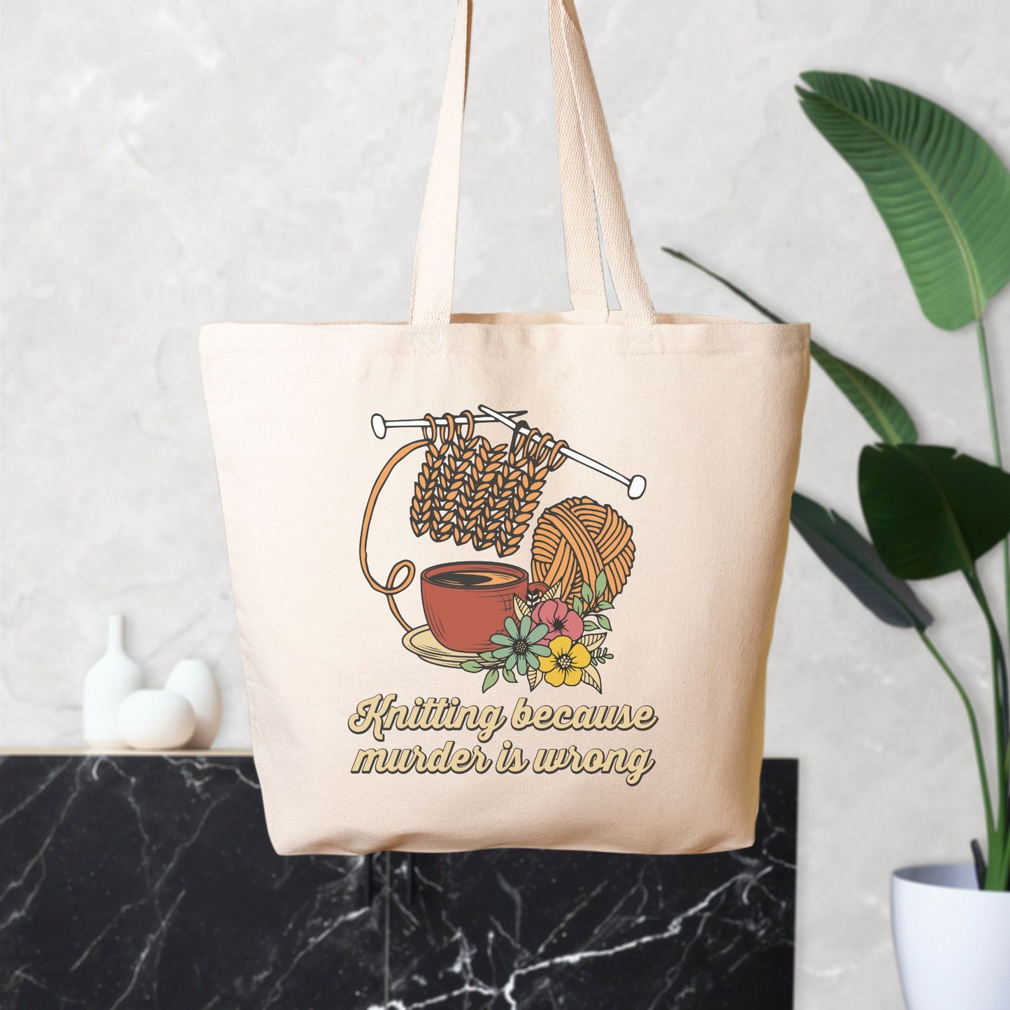 Knitting Because Murder is Wrong Oversized Tote