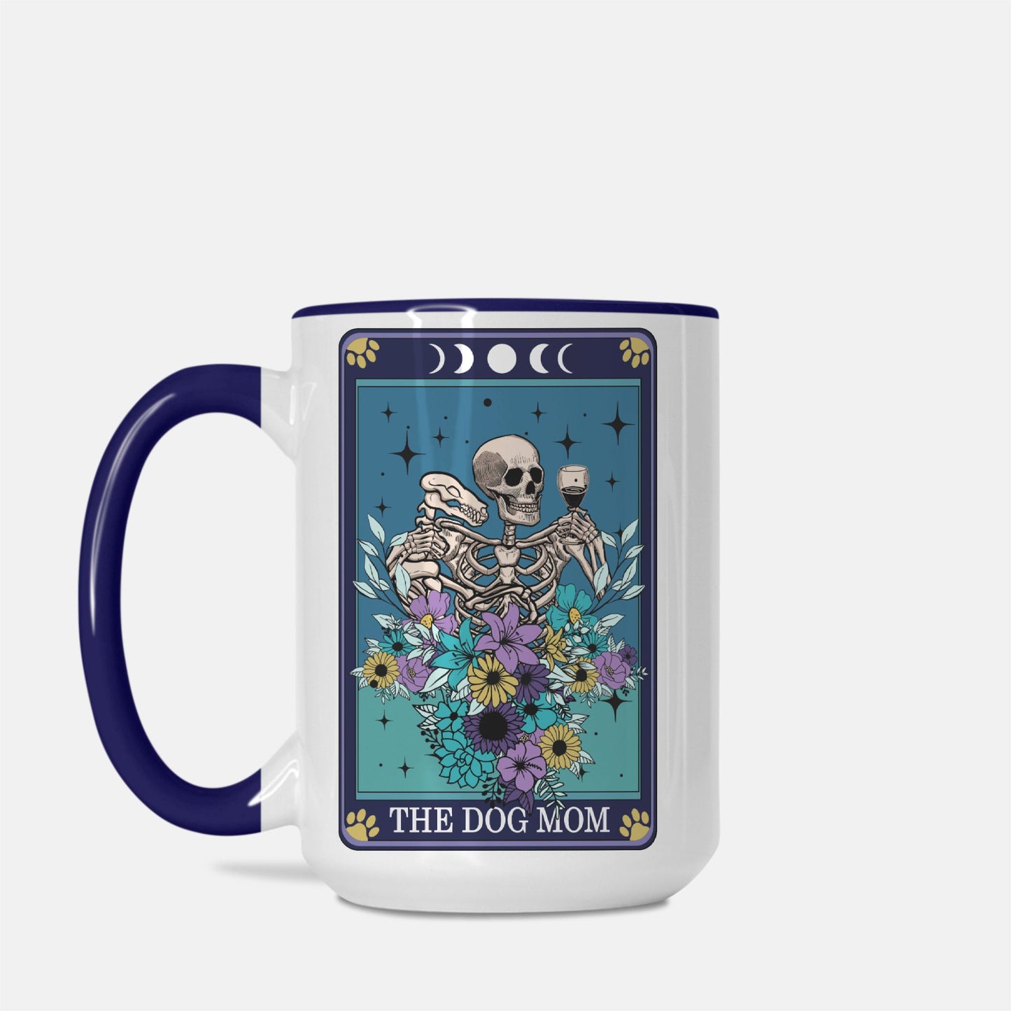 The Dog Mom Deluxe 15 oz. Tarot Card Mug (Dark Blue + White)