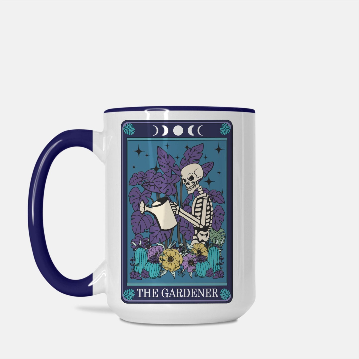 The Gardner Deluxe 15 oz. Tarot Card Mug (Dark Blue + White)