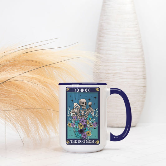 The Dog Mom Deluxe 15 oz. Tarot Card Mug (Dark Blue + White)