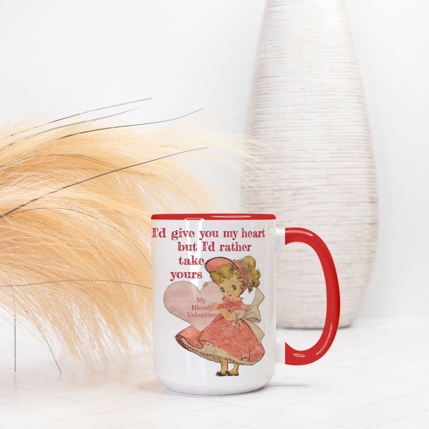 I'd give you my heart but I'd rather take yours Valentines Day 15oz Deluxe Mug (Red + White)