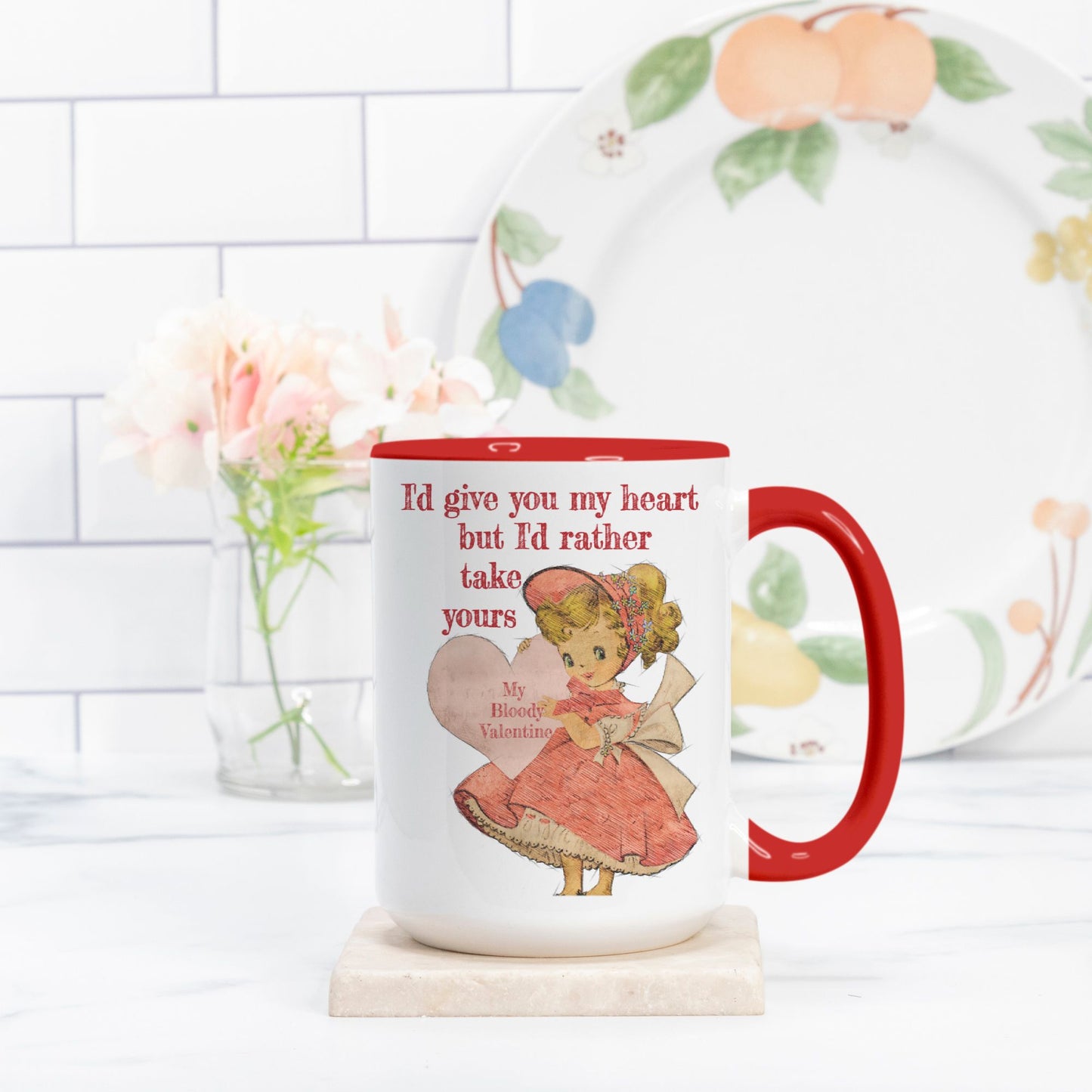 I'd give you my heart but I'd rather take yours Valentines Day 15oz Deluxe Mug (Red + White)