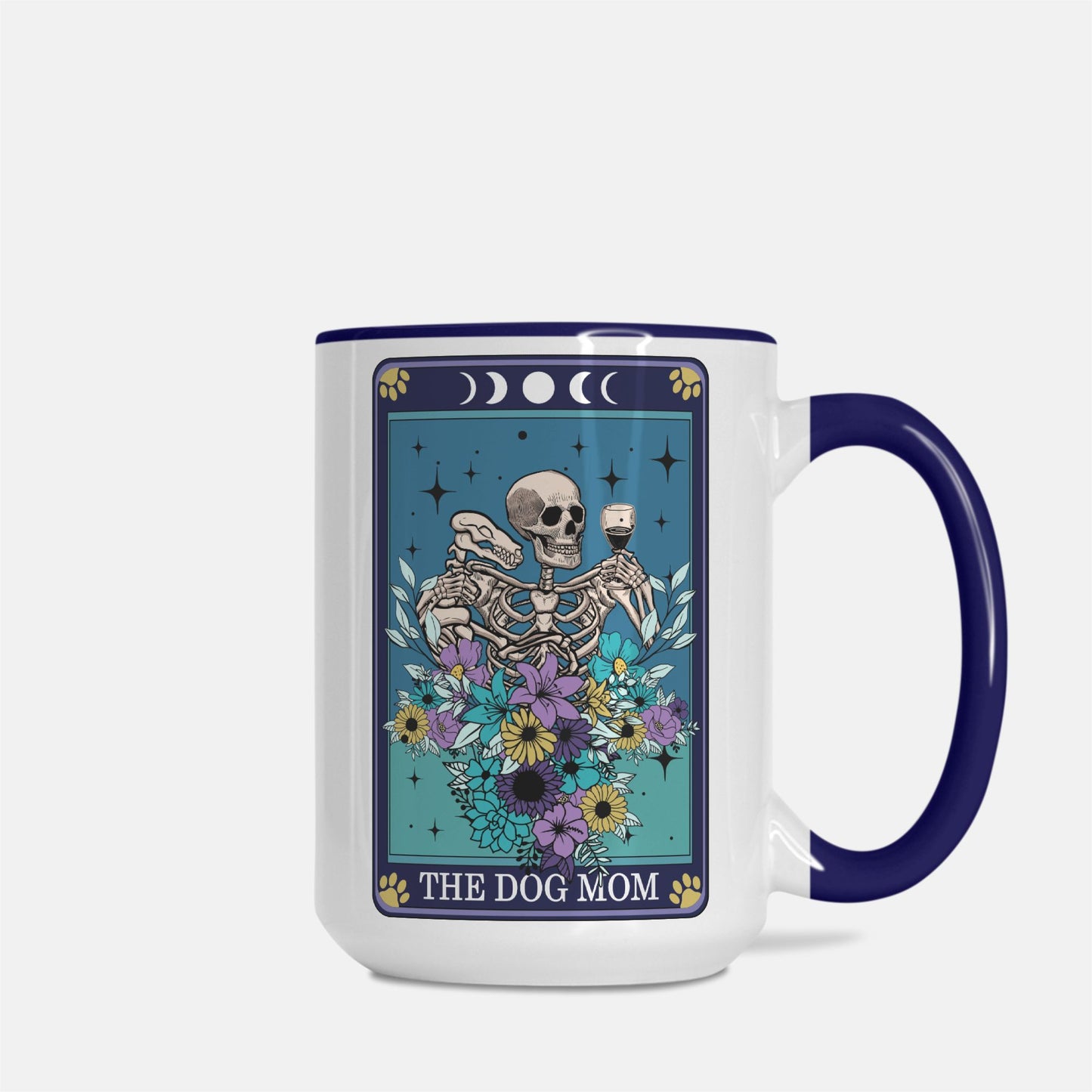 The Dog Mom Deluxe 15 oz. Tarot Card Mug (Dark Blue + White)